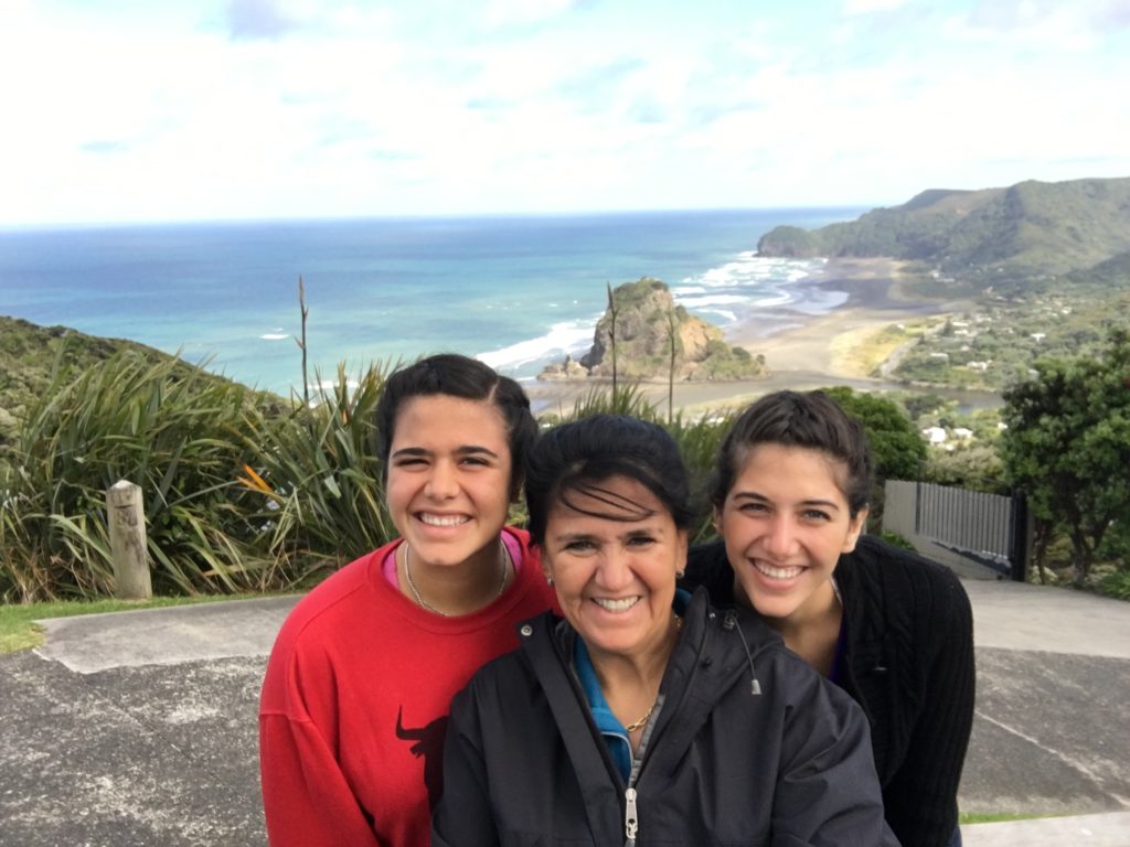 My sister, my mom and me overlooking Piha beach in New Zealand 
