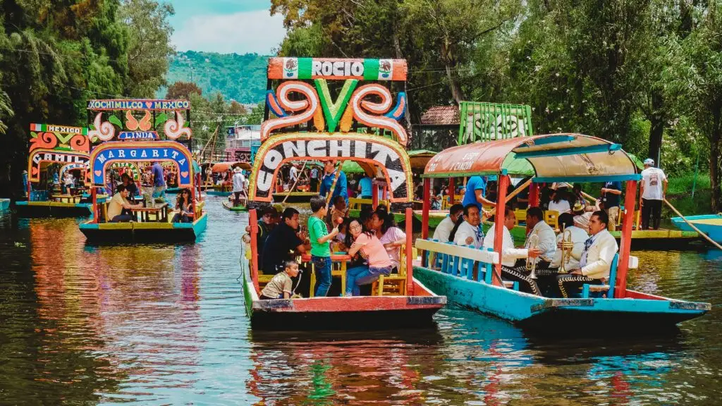 Trajineras in Xochimilco lake