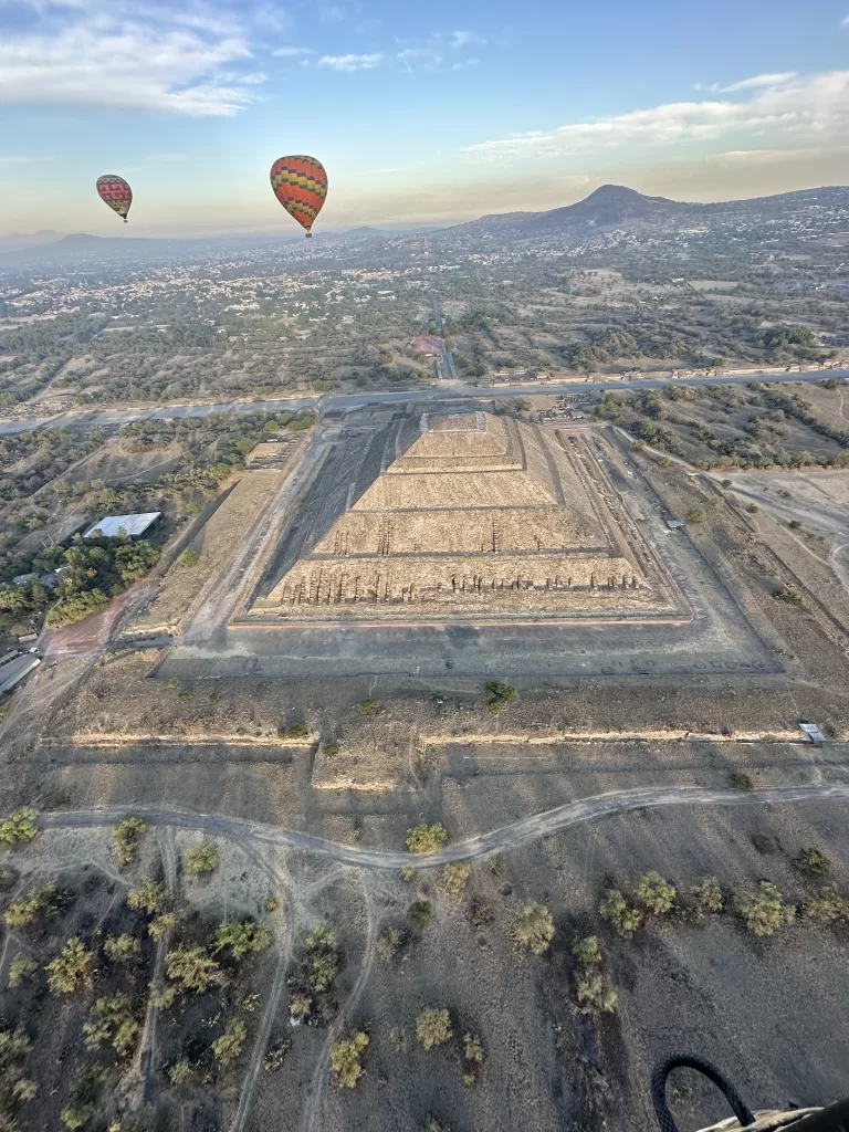 Pyramid of the sun viewed from a hot air balloon over Mexico City