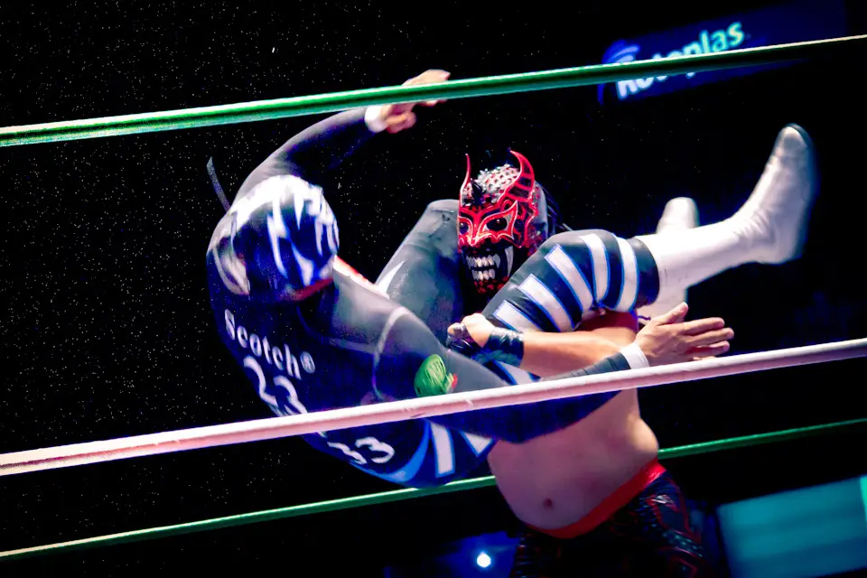 Two lucha libre fighters in the ring in mexico city