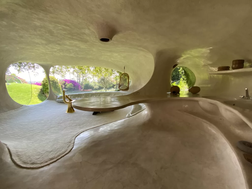 Interior of CasaOrganica with a unique rounded interior mimicking a womb as one of mexico city's hidden archictecture gems