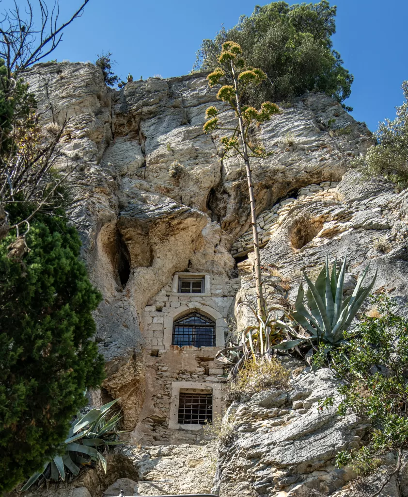 Walled structure buit into a cave used by hermit’s on Marjan Hill