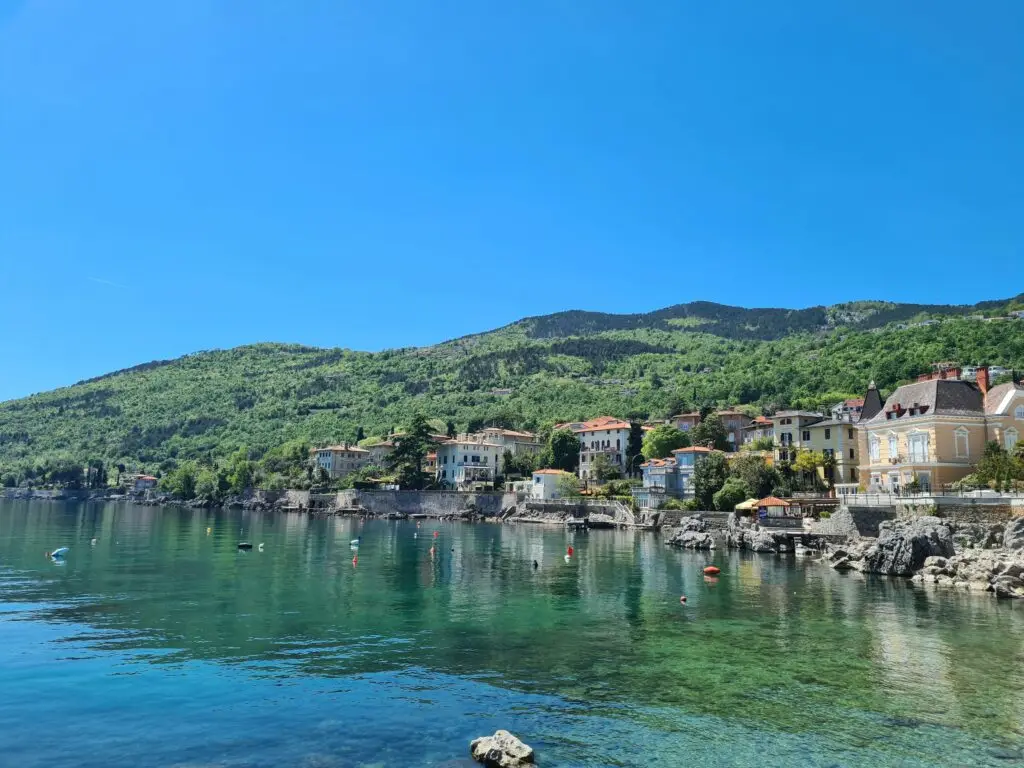Small town on the coast while driving through adriatic highway in croatia