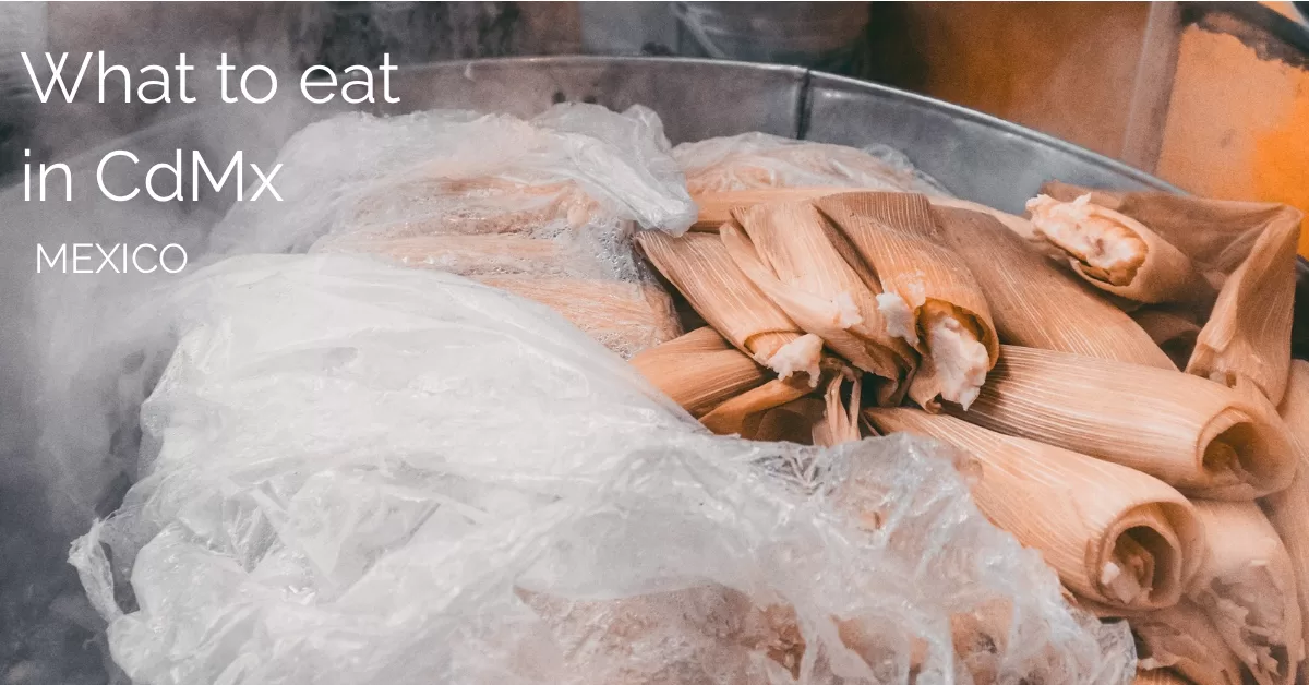 Tamales with the text what to eat in mexico city abbreviated as cdmx