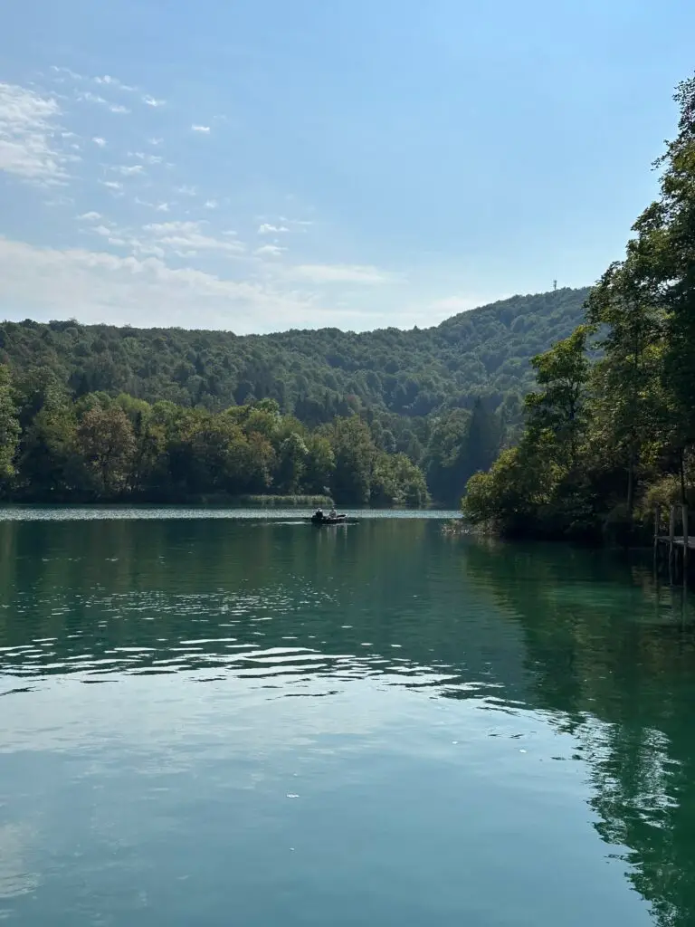 People rowing a kayak in Lake Kozjak, Plitvice, Croatia