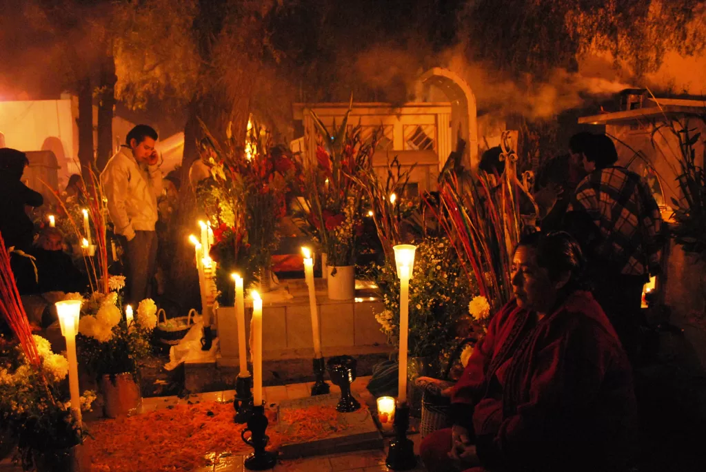 Mixquic Cemetery during the Alumbrada where the whole town goes dark except the cemetery during day of the dead