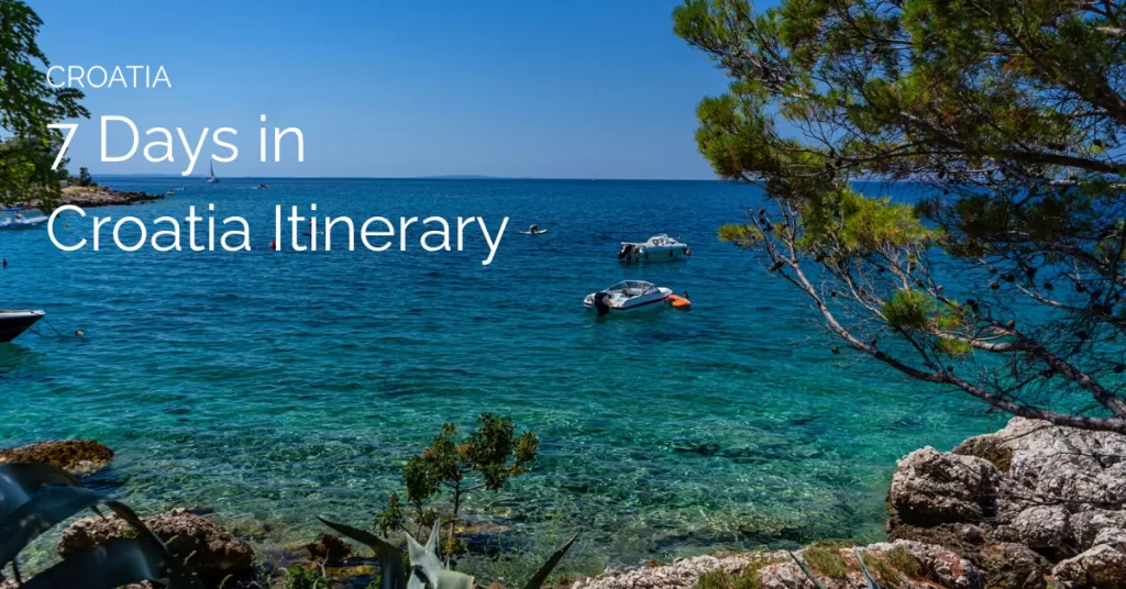 View of a croatian beach with the text that says 7 days in croatia itinerary as a featured image for the post