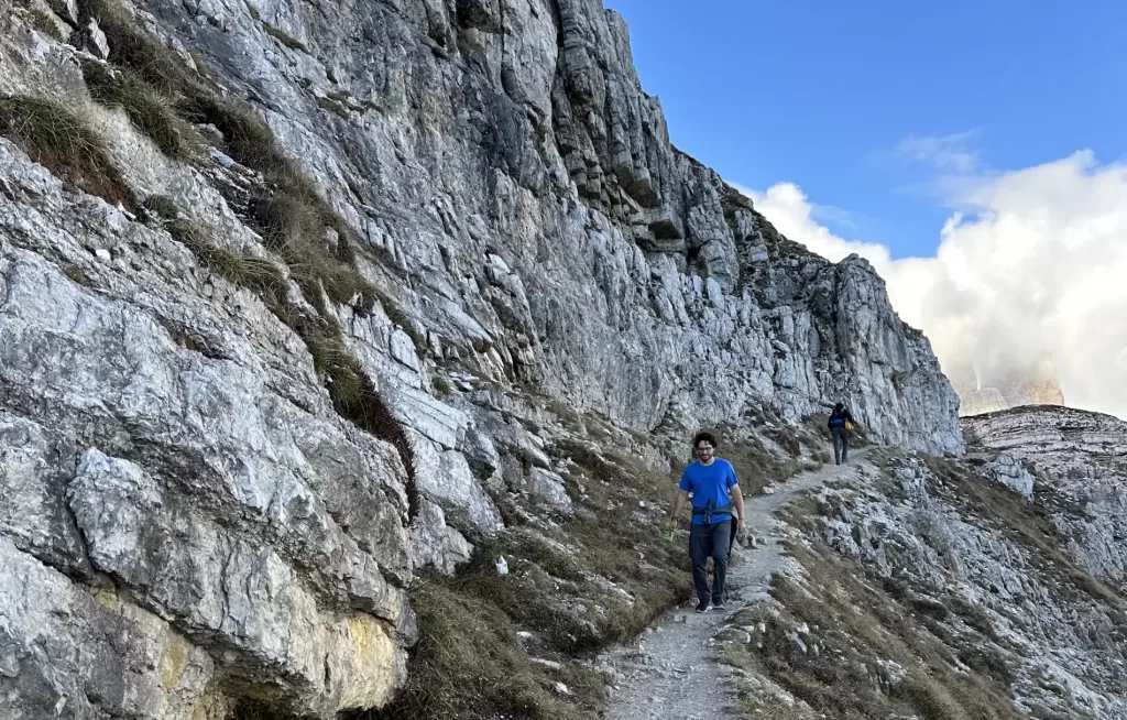 Cadini di misurina trail with some steep drops on one side