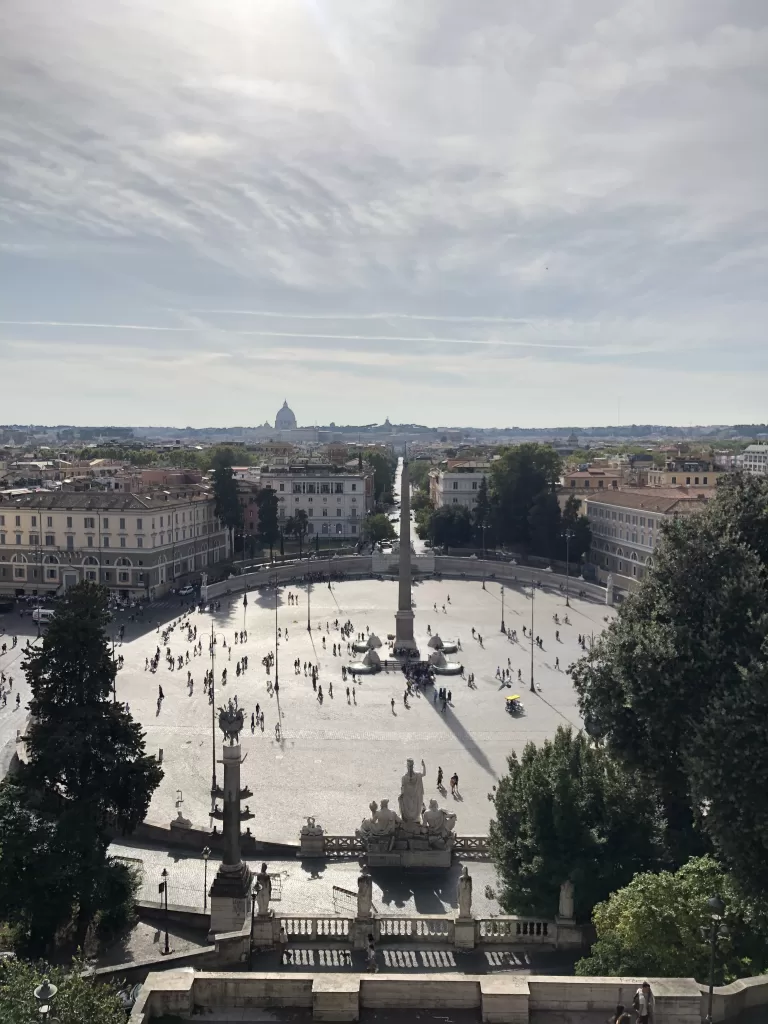 View of piazza del popolo from Villa Borghese park in Rome