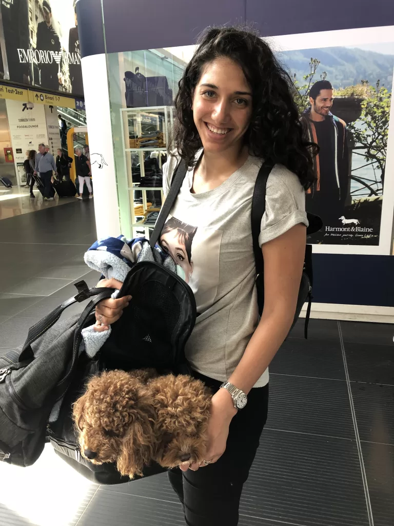 Carrying two dogs in the sleepypod air to get them on a train while traveling in italy