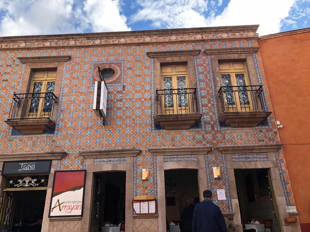 Building with colonial architecture and azulejos, tiles, in Bernal Queretaro