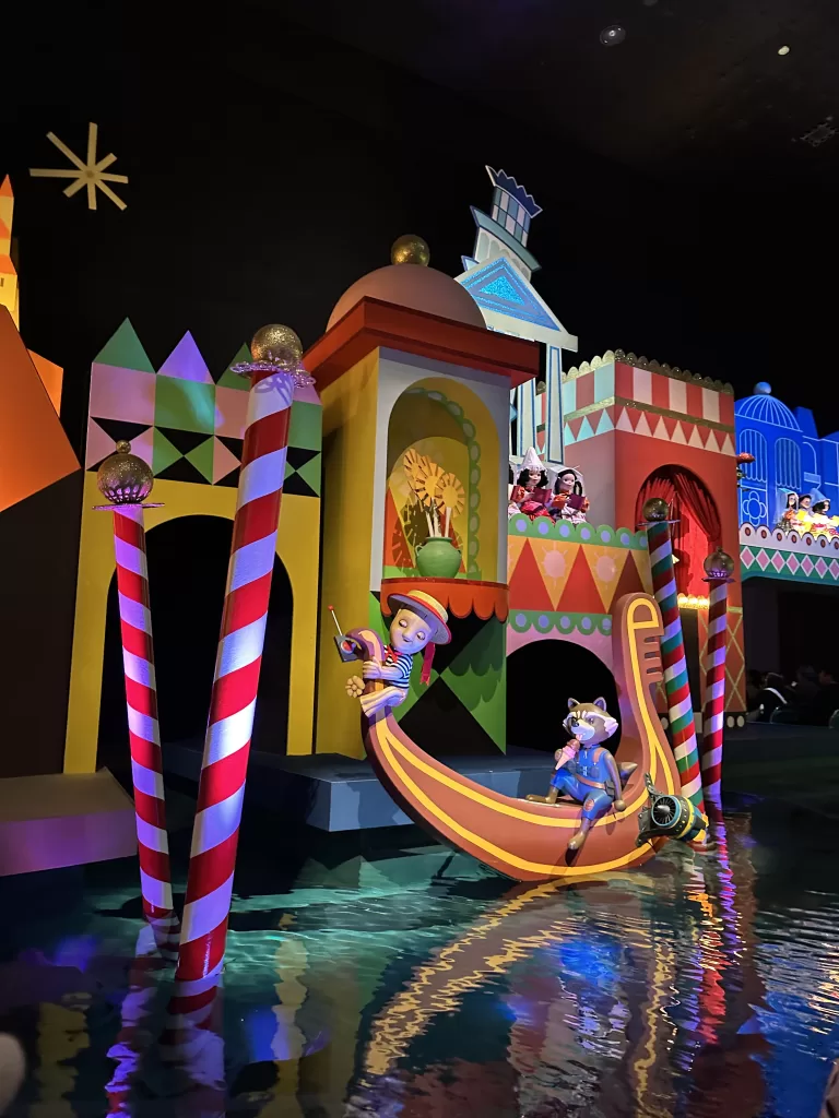 It’s a small world ride in Tokyo Disneyland gondola with Groot 