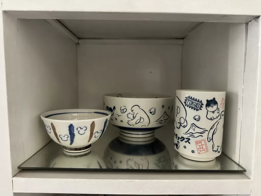 Mickey themed japanese tea bowl, Baymax themed Japanese rice bowl and cup all in ceramic